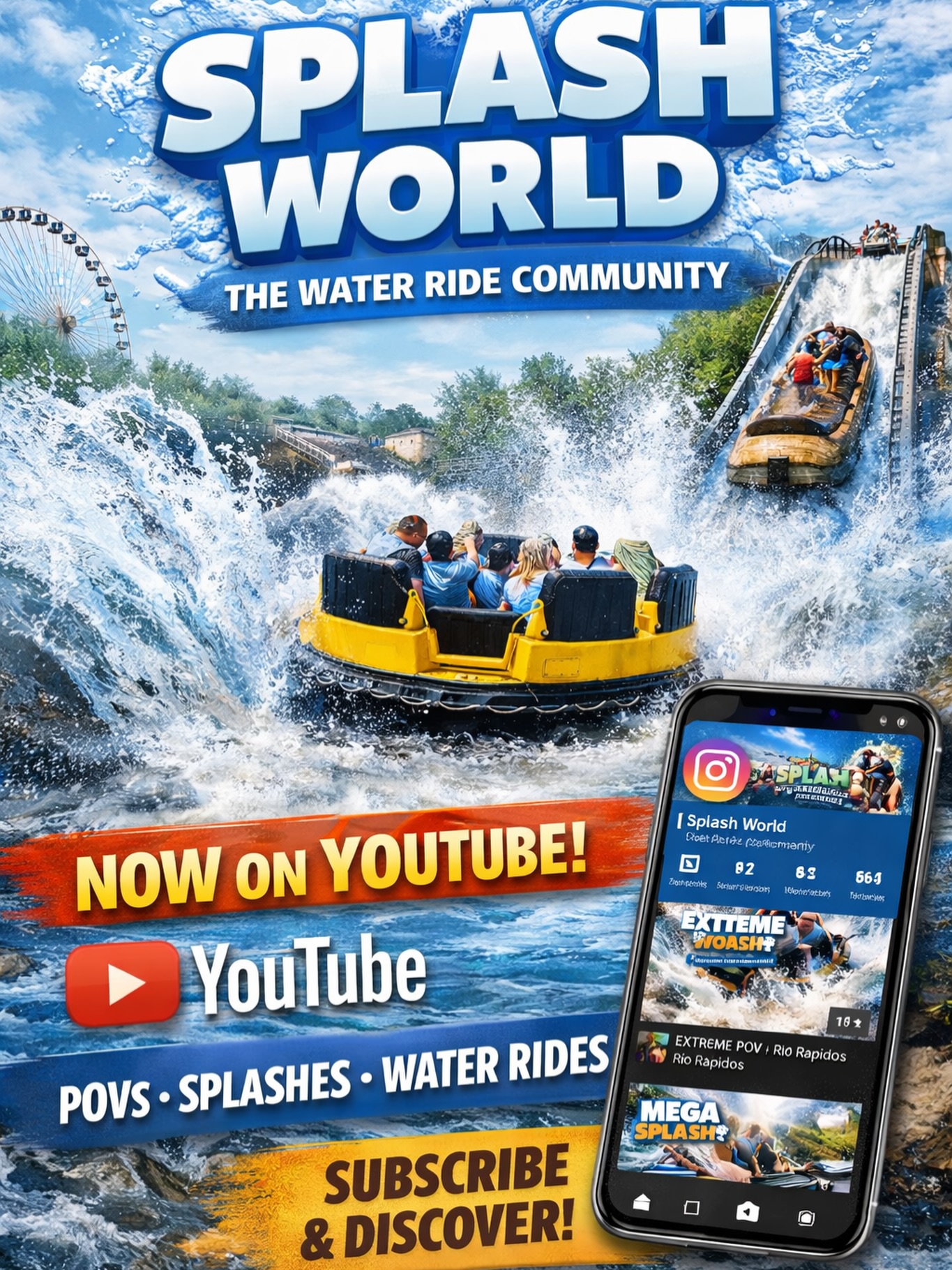 Our new YouTube Channel is online. Come along enjoy our splash videos, subscribe and become a part of our Community the wettest place on the web. Prepare to get soaked. #wildwaterride #themepark #funfair #splash #soaked