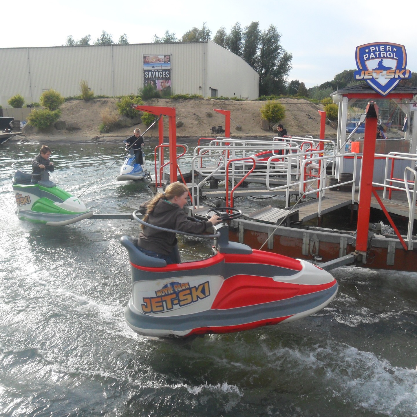 This water jetski ride was built by Zierer and was called Pier Patrol Jet Ski in Santa Monica Pier section  at Moviepark Germany. Meanwhile it is defunct but it was a very good looking ride.
Come and join our Community the probably wettest place on the web. Prepare to get soaked!
#jetskiride #waterride #waterfun #splash #themepark